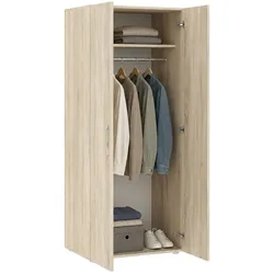 Dmora Malvito - Kleiderschrank 2 Türen, 74x179h cm Eiche Braun, Garderobe