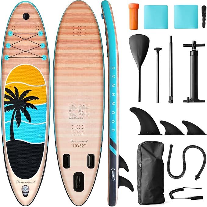 Inflatable Stand Up Paddle Board 320cm,SUP Board Set mit Zubehör, UV-beständig, hohe Stabilität bis 200kg, mit Pumpe, Rucksack & Paddel, für Anfänger & Fortgeschrittene
