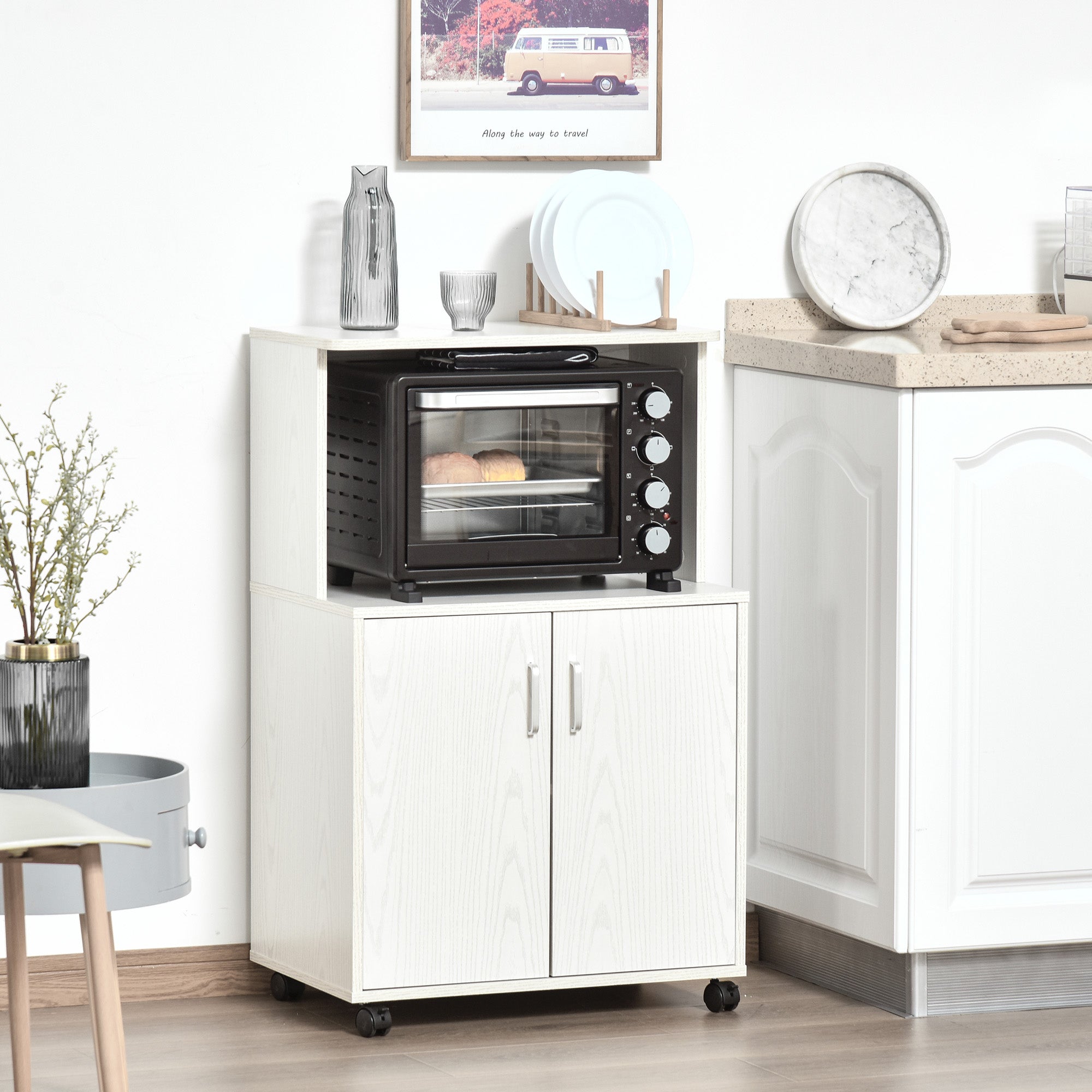 giordanoshop Mobile da Cucina Credenza con Ruote e Ripiano 60,4x40,3x97 cm in Legno Truciolare Bianco...