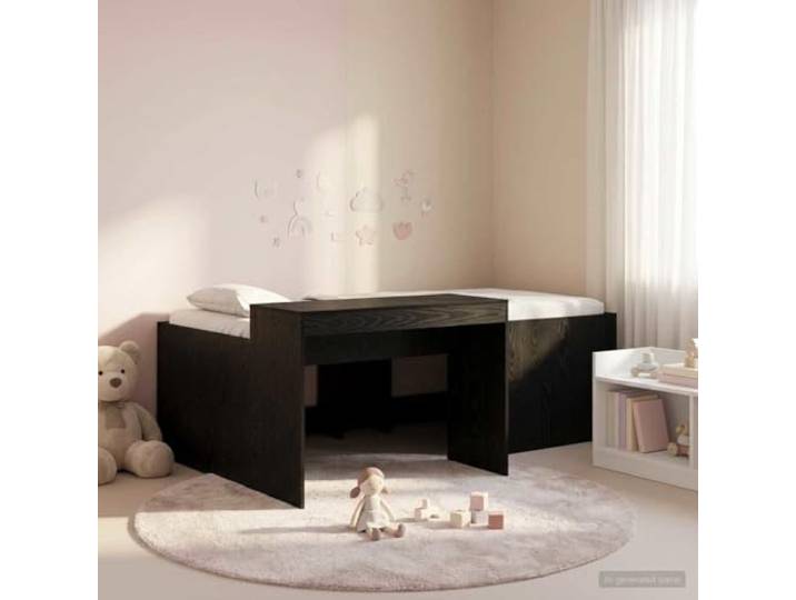 RJPLMFV Hochbett mit Schreibtisch, 98,5 x 200 cm, Schwarz Holzwerkstoff, handwerkliche Eiche, feste Latten, einfache Montage, Matratze nicht im Lieferumfang enthalten