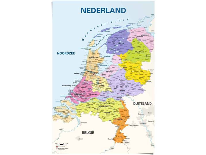Poster REINDERS Poster Schulkarte Niederlande Niederländisch - Niederländischer Text , bunt (farbe bild(er): mehrfarbig), B:61cm H:91,5cm, Papier, Bilder, Poster