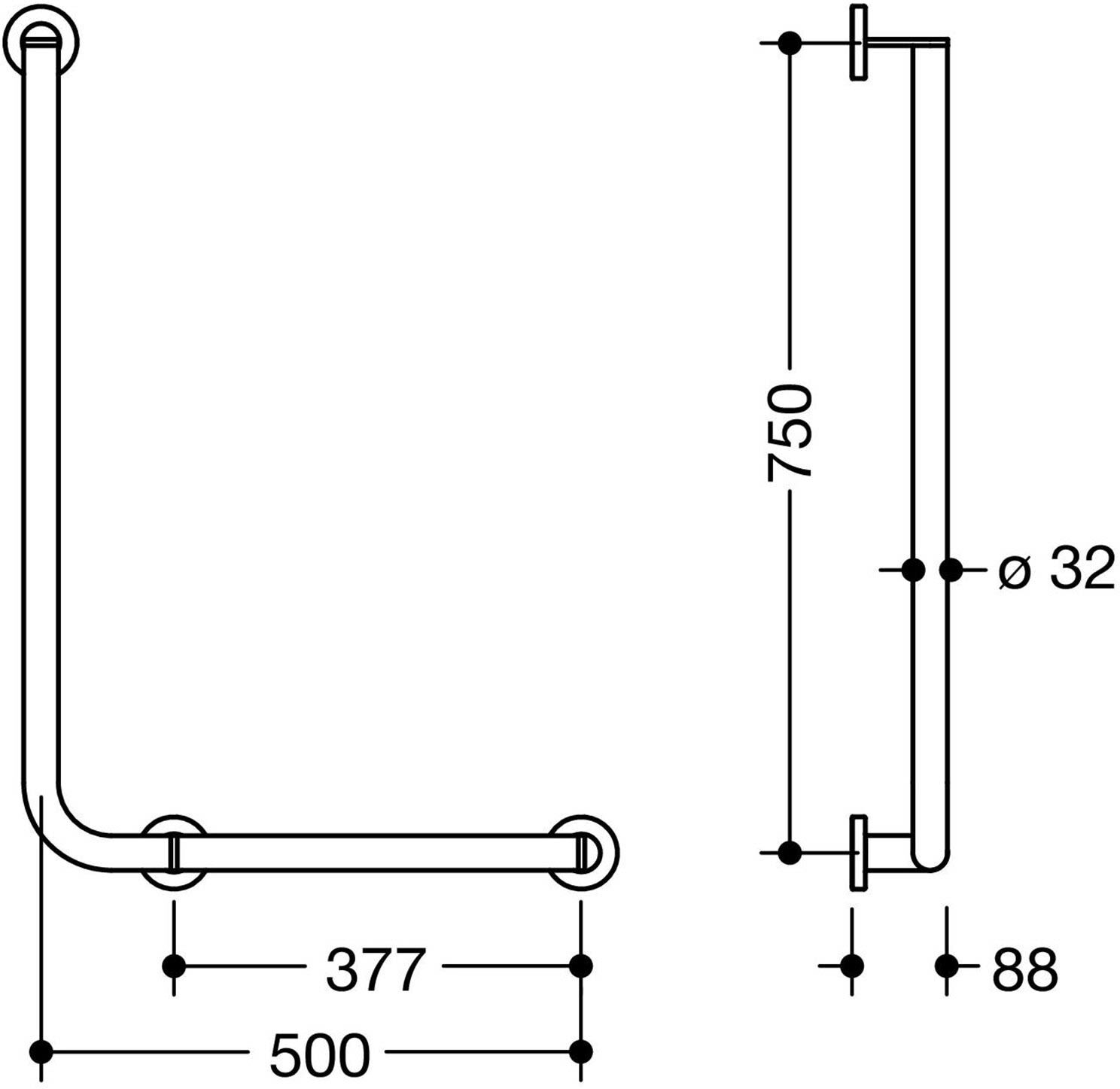 HEWI System 900 Winkelgriff 75 cm, rechts