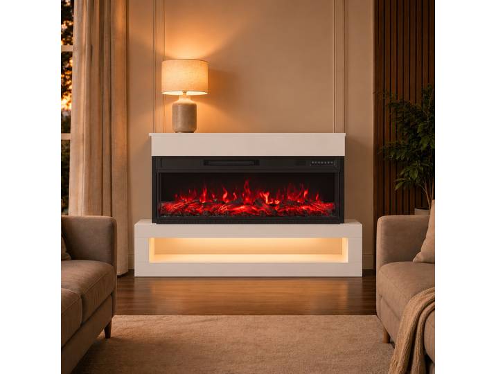 HOMCOM Cheminée Électrique Murale 1800W LED 12 Couleurs 140cm Blanc