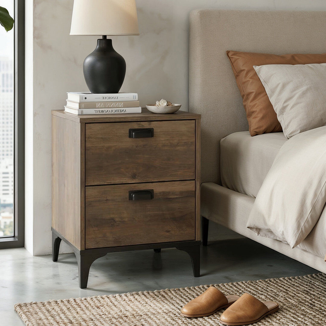 Rio Laurence 2 Drawer Bedside Table Knotty Oak 53.9cm H X 39.5cm W X 39.8cm D