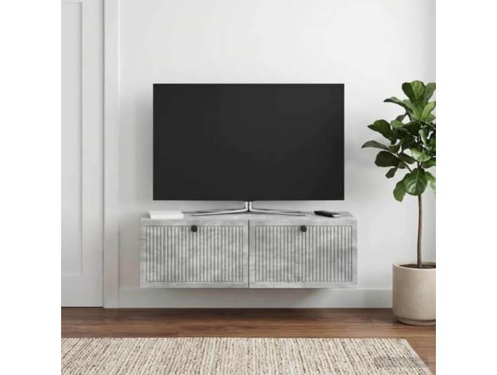 GKMBCVDFR Wandmontierter TV-Schrank Betongrau 98 x 31 x 30 cm Spanplattenkonstruktion, 90°-Scharniertüren, Metallknöpfe, wandmontiert, minimalistisches Design, ausreichend Stauraum,