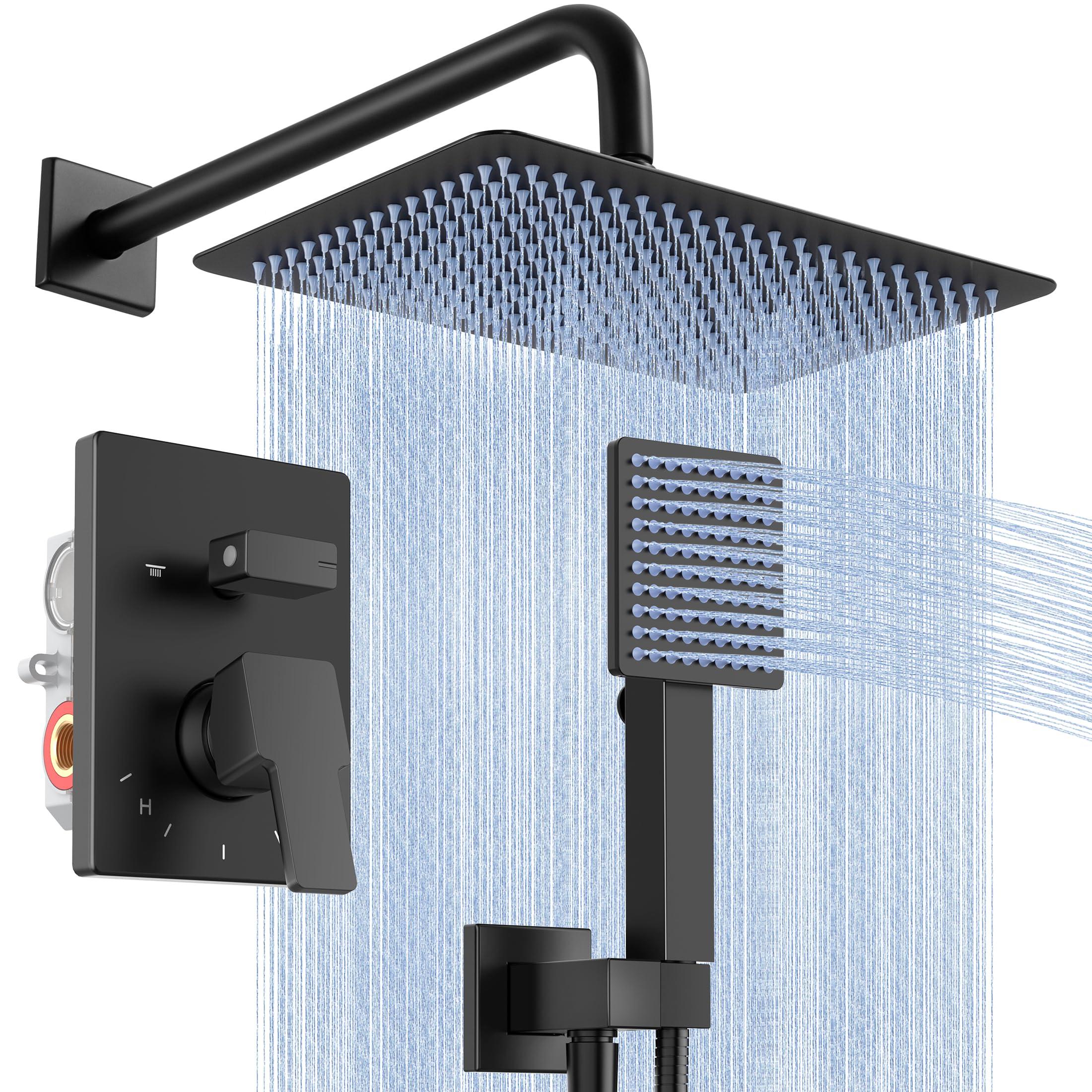 Duscharmatur-Set 30 cm Regenduschkopf Handbrause Mattschwarz