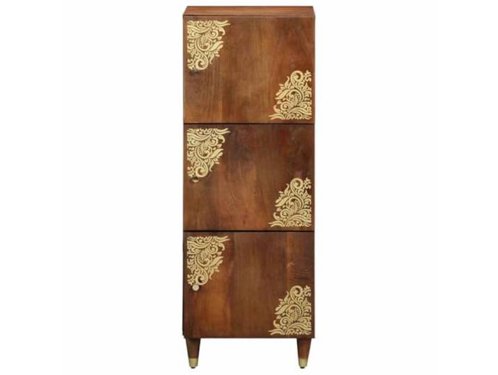 KTHLBRH Anrichte braun 40 x 33 x 110 cm massives Mangoholz Gold-gedrucktes Design, Messinggriffe, 3 Scharniertüren, für Wohnzimmer oder Esszimmer