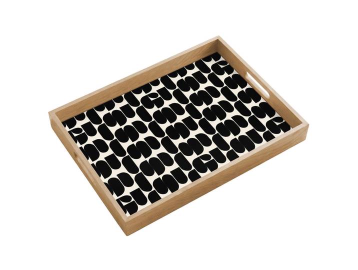 OnlyWow Tablett - Modern - Gemustert - Schwarz - 50x35 cm, Holz, Echtholz,Eiche, Rechteckig, 50x5x5 cm, Geschirr, Tischkultur & Serviergeschirr, Tabletts
