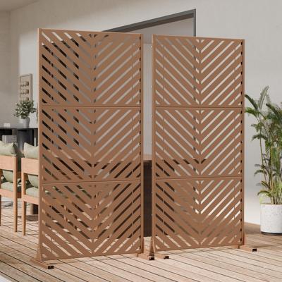 Lirago Outdoor Privacy Screen 2-Panel Chevron Metal Privacy Fence with Wind-Resistant Base Durable Decorative Divider