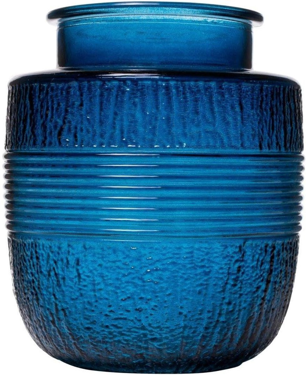 Decoratieve blauwe glazen vaas voor woonkamer decoratie, Hoogte: 18 cm