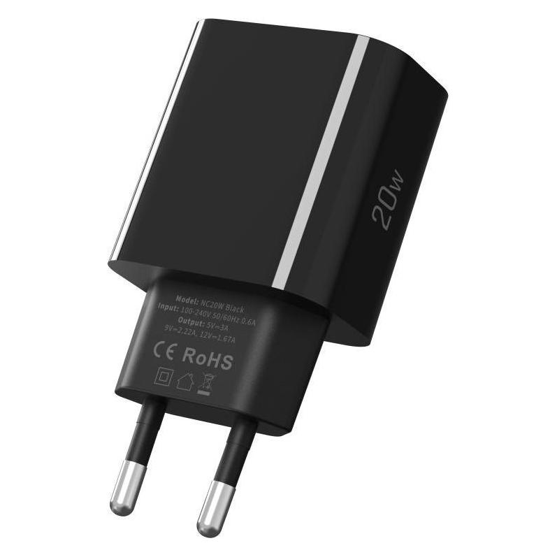 Tech-Protect NC20W USB-C 1-Port PD20W Wandladegerät - Schwarz (20 W, 1 Port) (60233277)