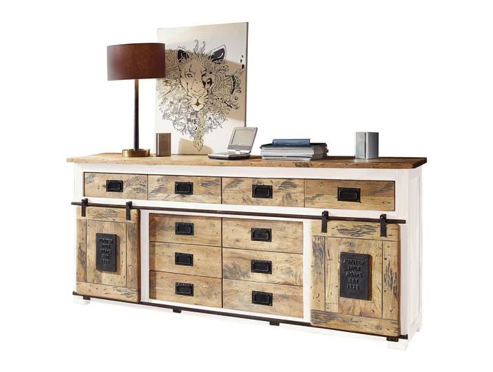 Livetastic Sideboard, Braun, Schwarz, Weiß, Holz, Metall, Mangoholz,Mangoholz,Mangoholz,Mangoholz,Mangoholz,Mangoholz, massiv, 2 Fächer, 10 Schublade(n) Schubladen, 200x90x45 cm, Holzmöbel, Kleinmöbel Holz, Holzkommoden, Sideboards Holz