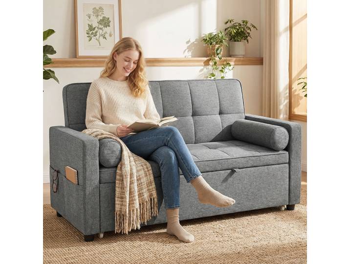 HOMCOM Canapé Convertible 2 Places Lit Gigogne Gris