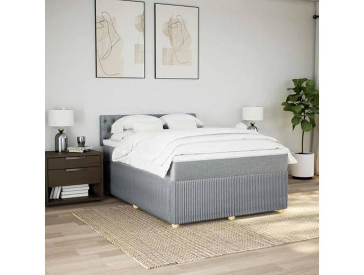 KTHLBRH Bettgestell mit Kopfteil hellgrau 160 x 200 cm Taschenfederkernmatratze, inklusive Matratzenschoner, atmungsaktiver Stoff, optimale Unterstützung