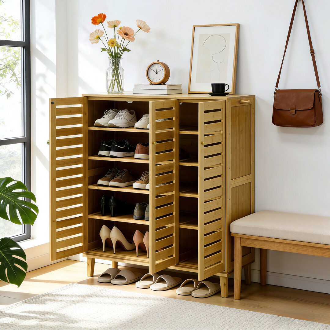 ClassicLiving Abelino 20 Pair Shoe Storage Cabinet Medium Wood 20