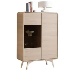 VITRINE Eiche natur skandinavisch 90 cm, Highboard mit Push-to-Open