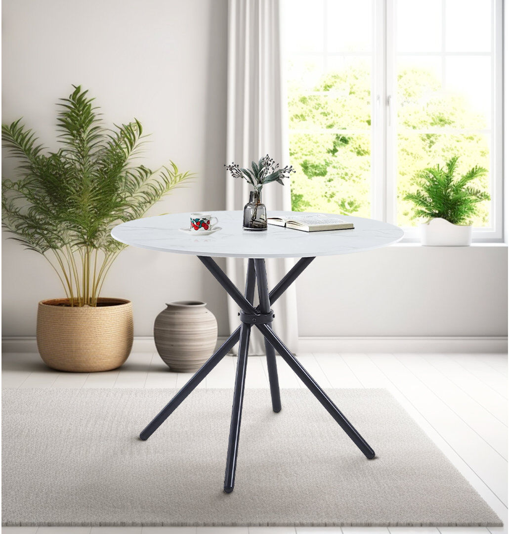 George Oliver Mose Round Dining Table with Iron Base White