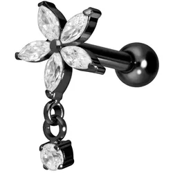Titan Ohrpiercing mit Innengewinde KRISTALLBLUME + KRISTALL