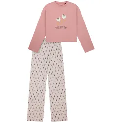 SCHIESSER Mädchen Schlafanzug, lang - Muster, offenes Bein, Baumwolle Rosa / 128