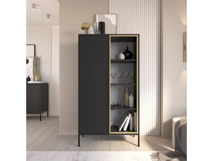Vitrine 2 portes – VELVETO – façade en verre – Noir – 90 cm