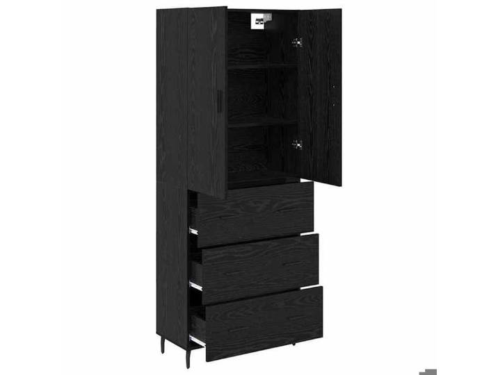 Noir Commode Salon CHIC Haut Armoire 2 pcs Buffet haut Chêne noir Bois Aggloméré et Verre 69.5x34x180 cm N9986