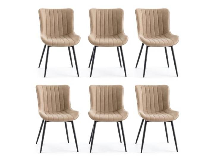 GarveeHome 6er-Set Moderne Esszimmerstühle Aus PU-Leder Trägt Bis Zu 136kg Khaki