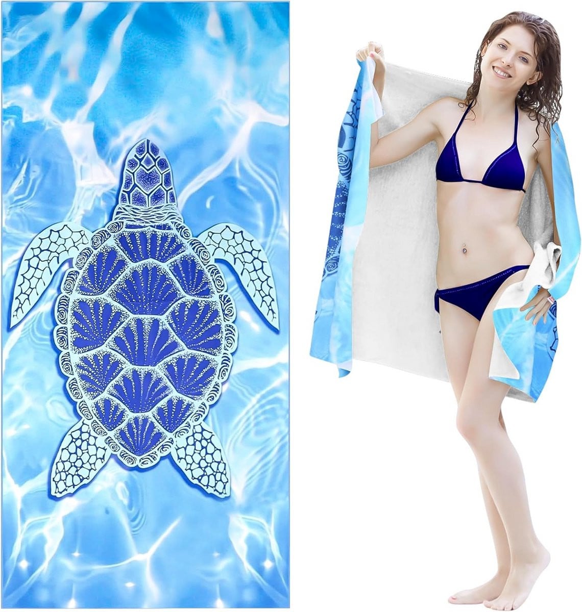 Grote sneldrogende microvezel strandhanddoek met schildpadprint voor volwassenen