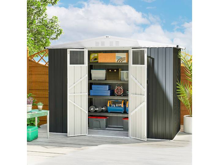 Outsunny Abri de Jardin Métal 2,9m² 246x117x180cm Gris