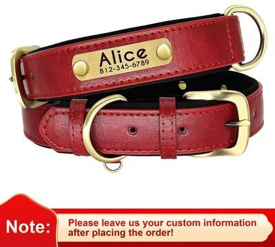 Uplifted Finds Customized Padded PU Leather Nameplate Collar red l