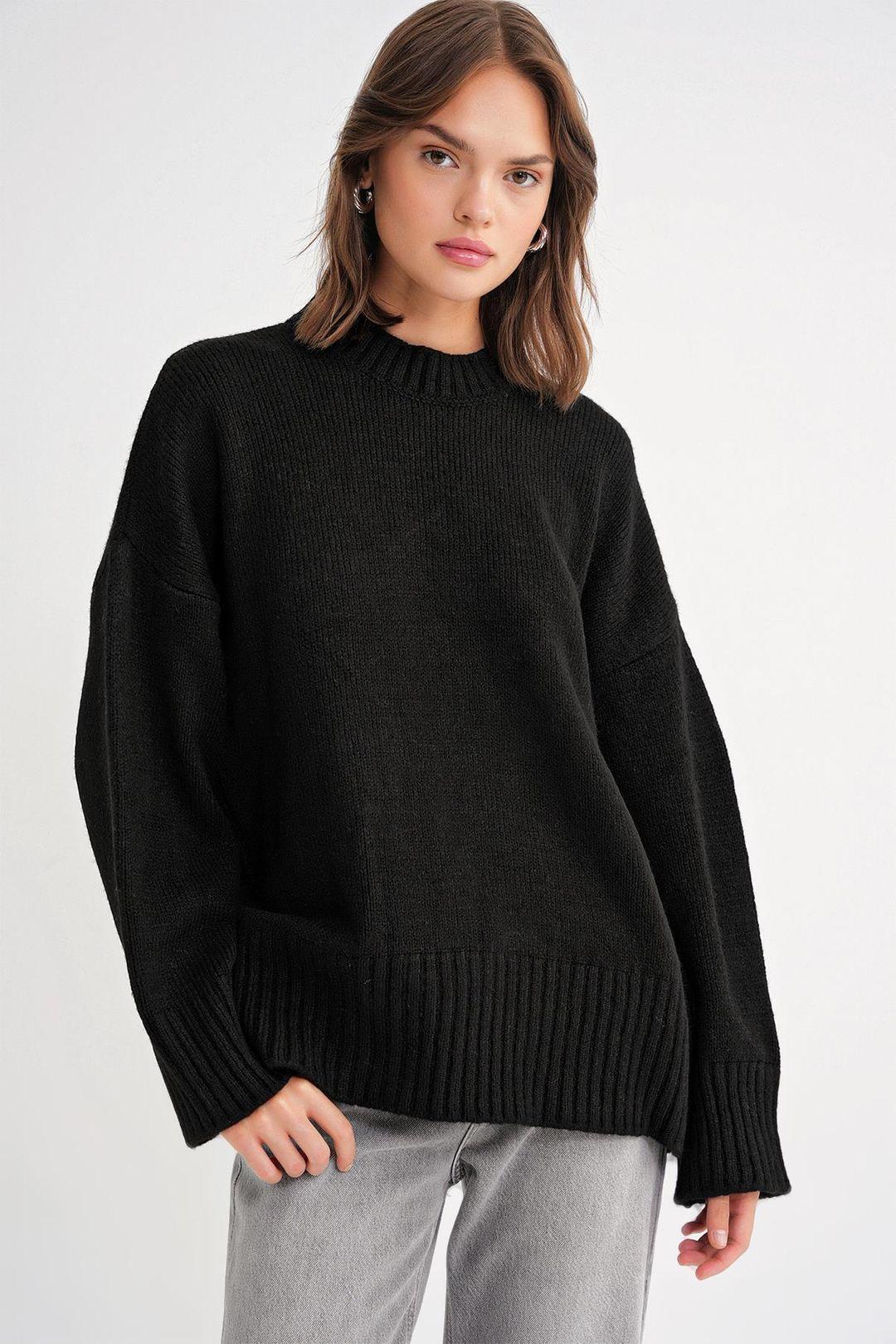 Oversized Geribbelde Gebreide Truien met Ronde Hals