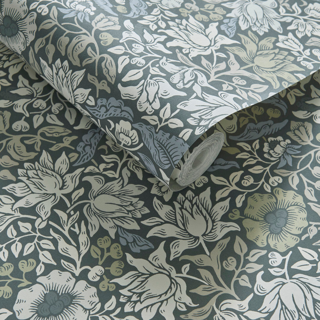 William Morris Designs by Clarke & Clarke Mallow William Morris 10.05m x 52cm Matte Wallpaper Roll Slate/Dove 1,005cm L