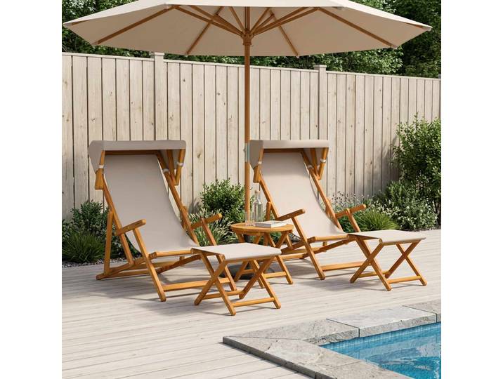vidaXL Liegestuhl 4 pcs 3 Position Massives Eukalyptus Holz Beige