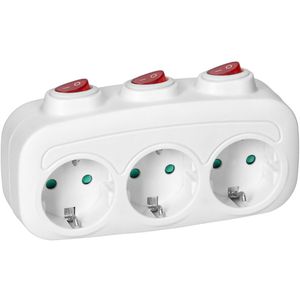 Virone Steckdosenadapter weiß, mit Schalter, 3-fach Schuko bis 3680 Watt, einzeln schaltbar