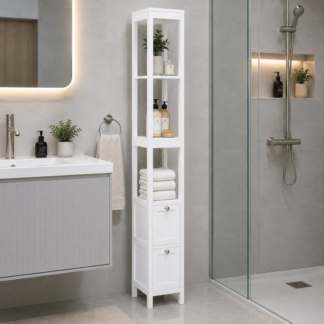 Lark Manor Germania Freestanding Bathroom Shelves White 160cm H X 20cm W X 30cm D