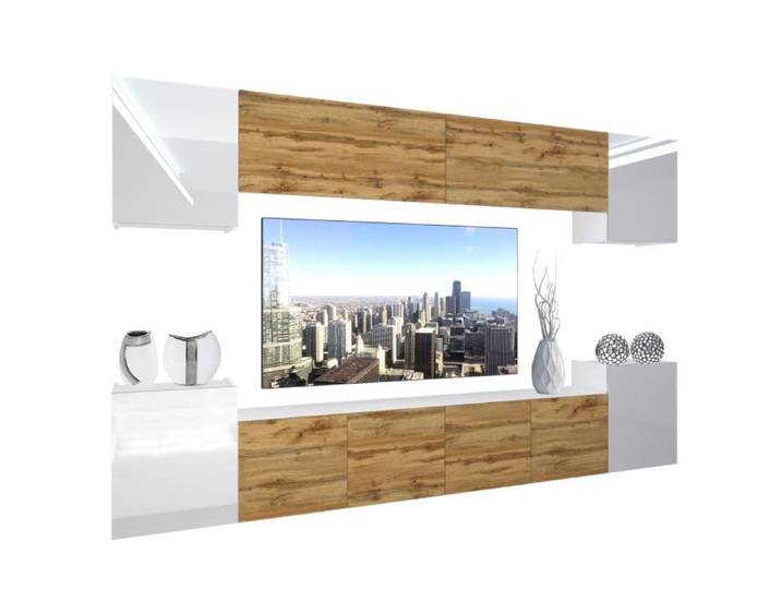 Unité Murale TV - BELINI - NEX 4-0-W-WDWWDW-0-0-PP - LED - Bois - Blanc très brillant