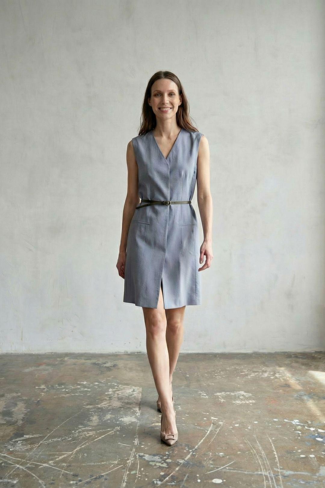 Gürtel-Midi-Shift-Kleid