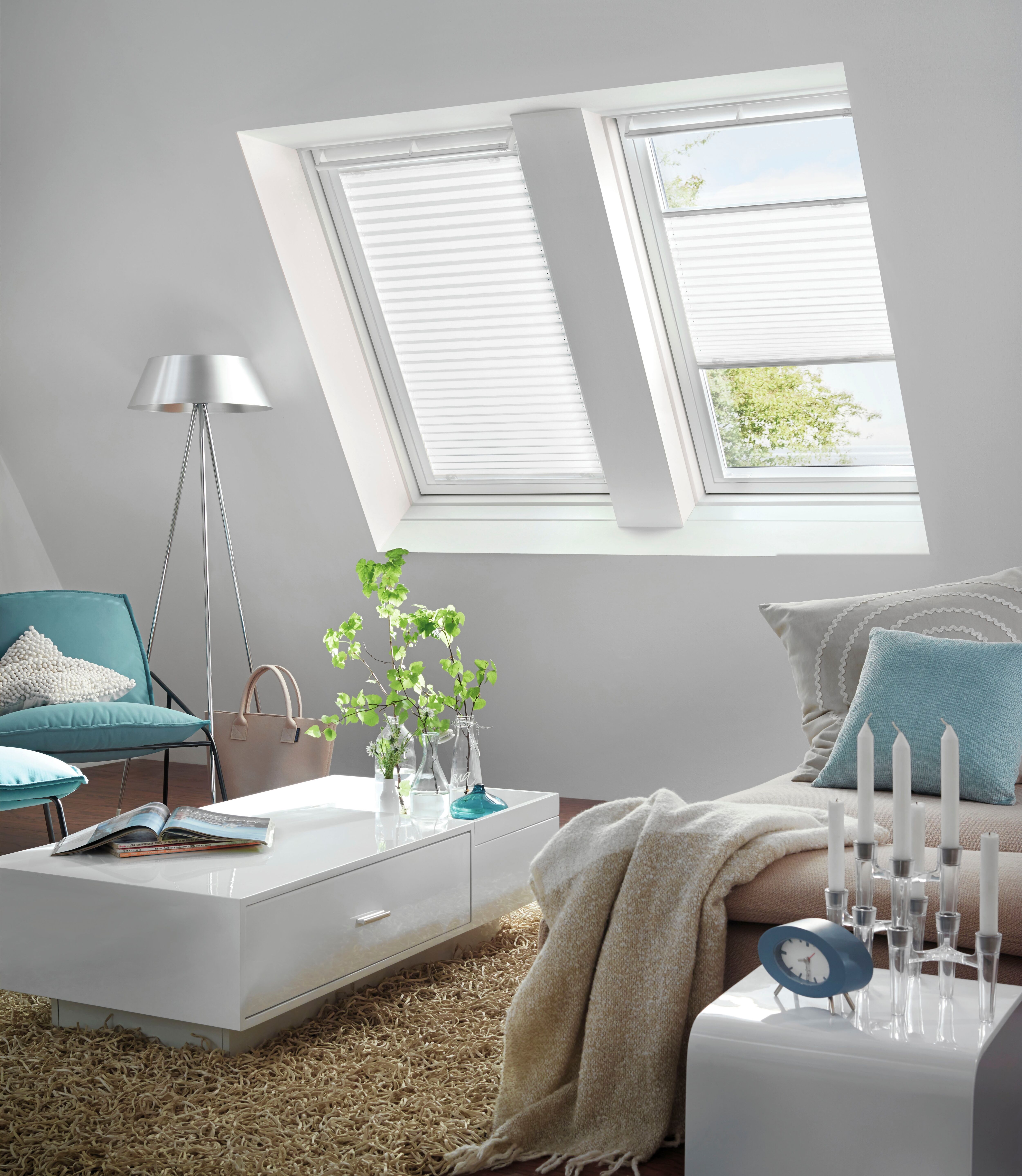 Dachfensterplissee GARDINIA, weiss (weiß), B:95cm H:100cm, Obermaterial: 100% Polyester, Plissees, Dachfensterplissee, passend für Velux Dachfenster, in Crush-Optik weiß 100cm, zweiseitig verschiebbar, 95cm