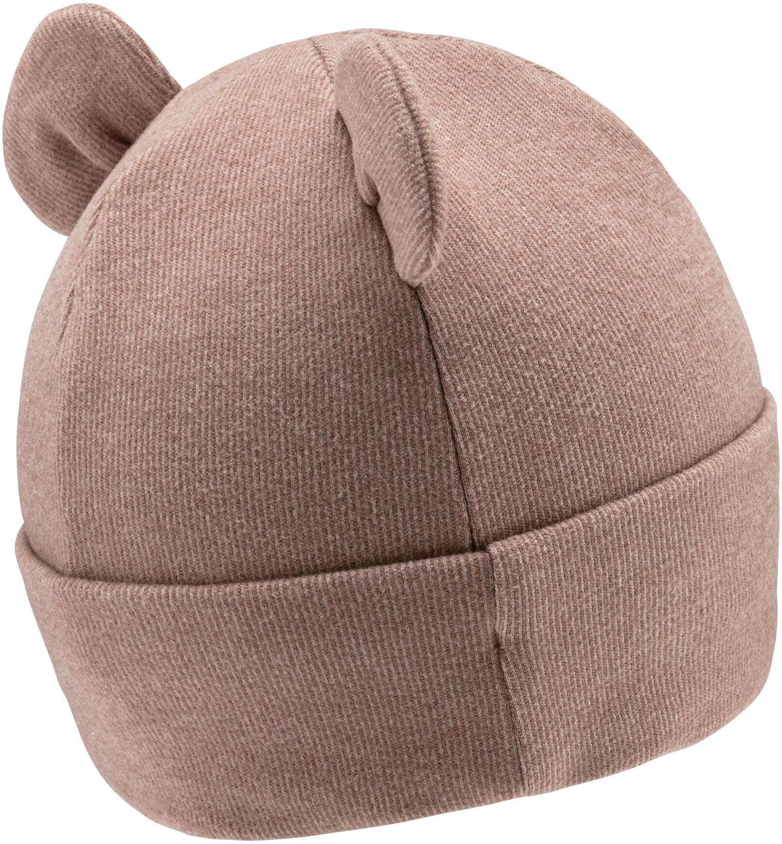 Beanie STERNTALER "Beanie Ohren", Mädchen, Gr. 45, beige (sand), Mützen Beanie