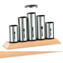 Caterado Besteckhalter PIPES, Material: Edelstahl 18/8 und Buchenholz Maße: ca. 30 x 10 x 16,5 cm.
