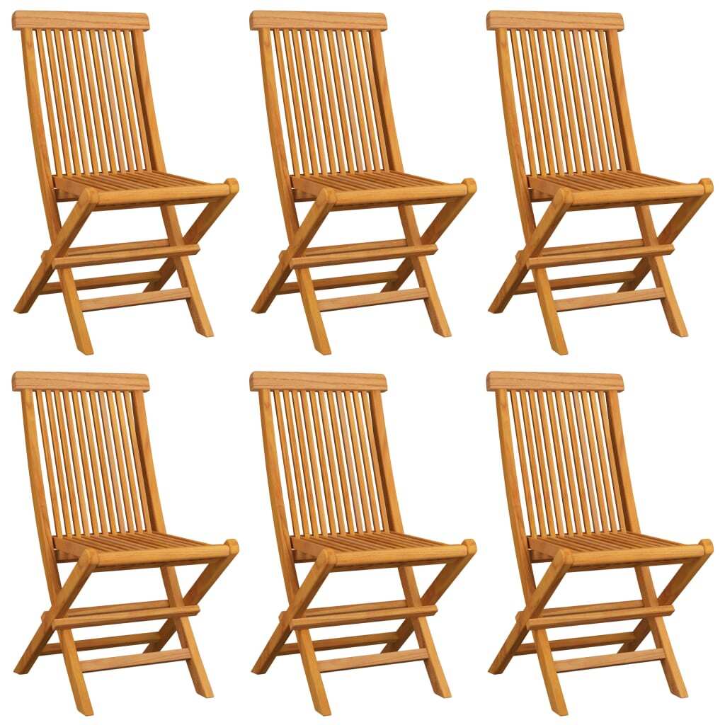Klappstühle mit grauen Kissen, 6-teilig, Massivholz Teakholz