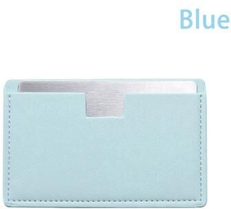 Uplift Picks Stainless Steel Pocket Mirror Shatterproof Card With PU Leather Sleeve blue