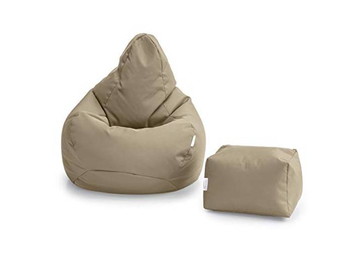 Loft 25 sitzsack mit Fußhocker – Gaming sitzsack mit füllung, Komfortabler Bean Bag, Wasserabweisend sitzsack Erwachsene mit hohem Rücken,Bean Bag Chair (Stone, Sitzsack + Fußhocker)