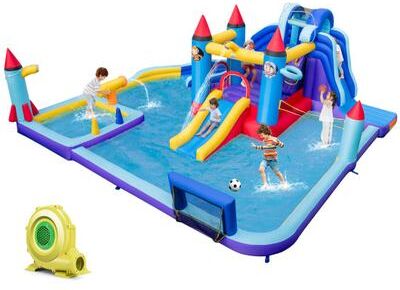 Costway Rocket Theme Inflatable Water Slide Park with 950W Blower