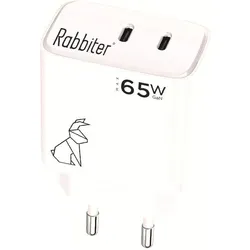 Rabbiter Accessories for Smartphones/Tablets (65 W, 2 Ports), USB Ladegerät, Weiss