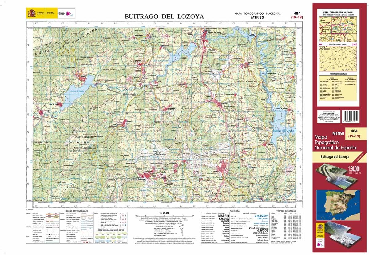 Carte topographique de l'Espagne n° 0484 - Buitrago del Lozoya   CNIG - 1/50 000