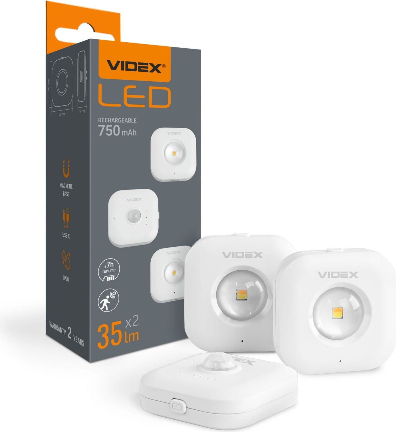 Videx VL-NL075-21 Oplaadbare LED-nachtlamp met bewegingssensor en magnetische bevestiging