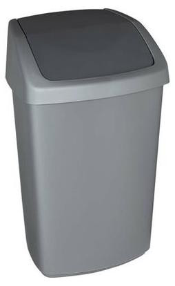 Curver afvalcontainer met scharnierend deksel, 50 liter, zilver & antraciet, B/D/H: 40,5 x 34 x 67 cm