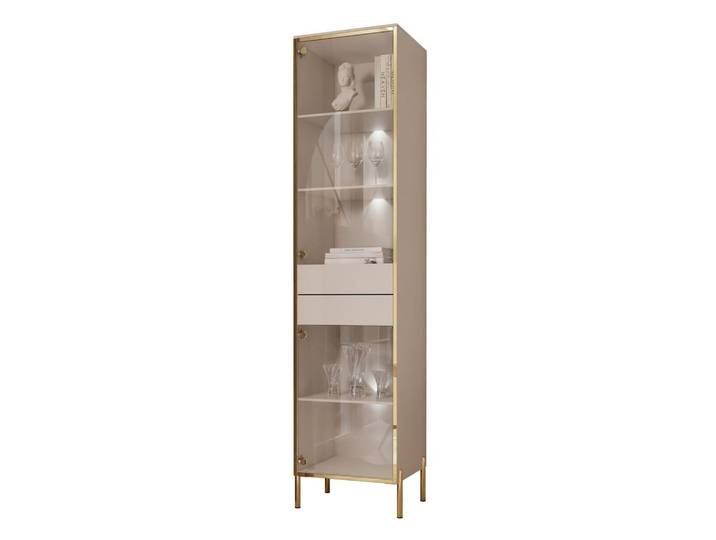 VITRINE AURORA in Kaschmir mit LED-Beleuchtung mit gerade Goldchrom Fuße