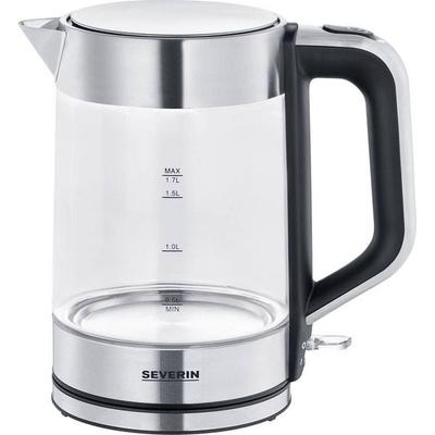 Severin WK 3420 Wasserkocher kabelgebunden Glas, Edelstahl (gebürstet), Schwarz Fassungsvermögen: 1.7 l