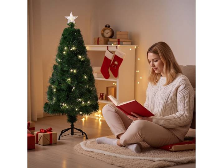 Weihnachtsbaum in Naturfaseroptik mit 90 LEDs warmweiss & LED Sternspitze, H 90 cm